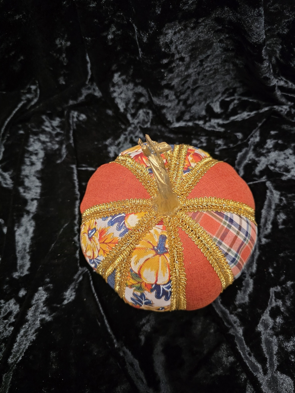 Pumpkin & Plaid Pumpkin, Gold Cord Trim, Handcrafted (matches bow sold separate) - Picture 4 of 9